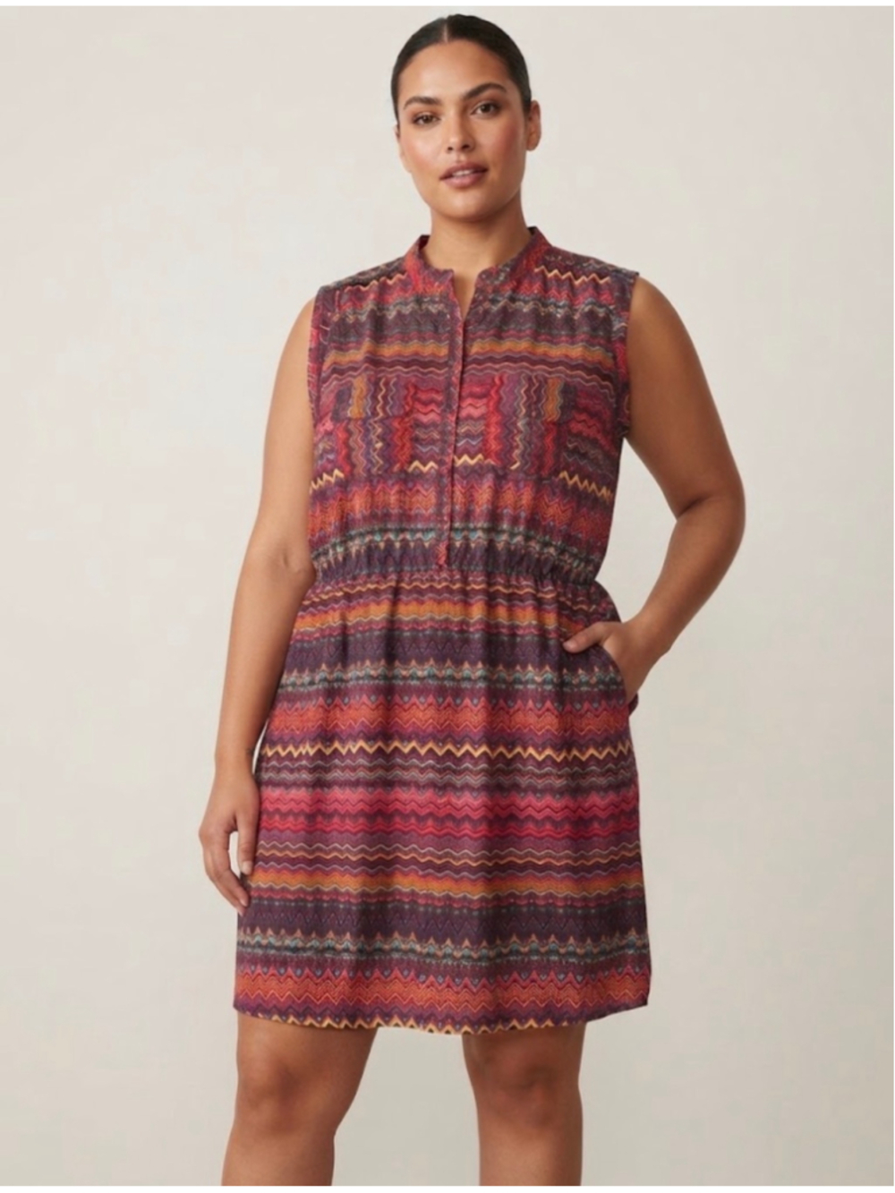 Speed Central Plus 2X Midi Dress Burgundy Orange Zigzag Print